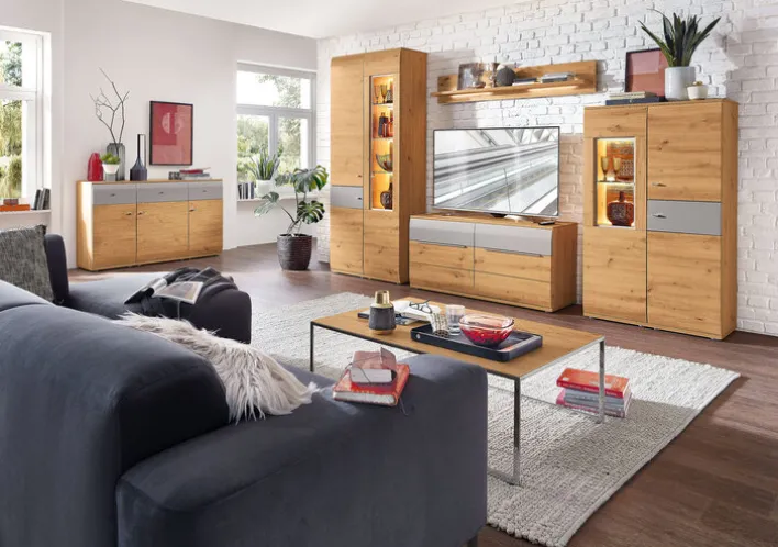 Wohnwand SAMBA 345 cm Alteiche/ Grau matt