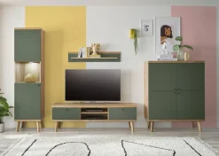 Wohnwand-Kombination 17 ALVA 4-teilig Salbeifarbig/braun 337 x 197 x 40 cm